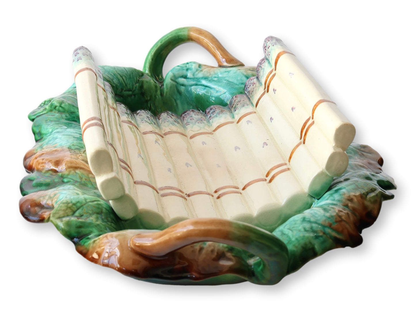 Antique French Creil Et Montereau Barbotine Majolica Asparagus Cradle