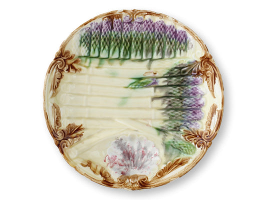 Antique French Barbotine Majolica Asparagus Plate by Frie Onnaing