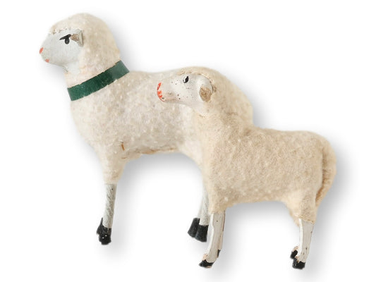 1940s German Stick Leg  Wool Sheep, Pair