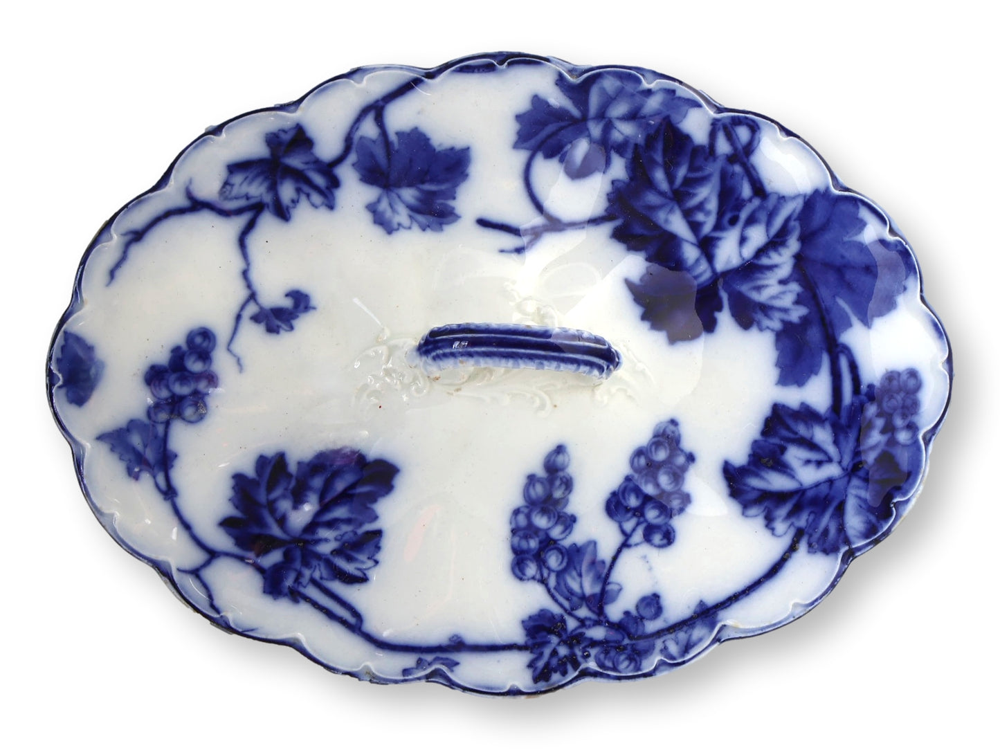 English Flow Blue Grapevine Covered Dish