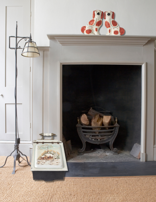 Antique Enameled Fireplace Box w/ Hand-Painted Winter Scene