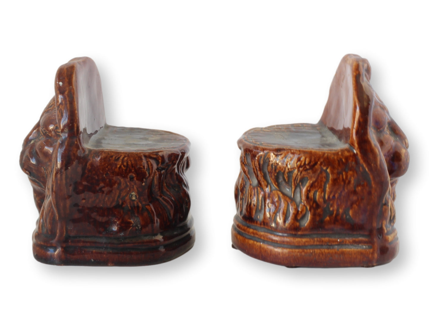 19th-C. English Victorian Rockingham Lion Head Window Stops