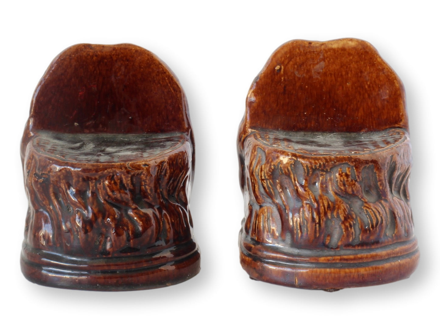 19th-C. English Victorian Rockingham Lion Head Window Stops
