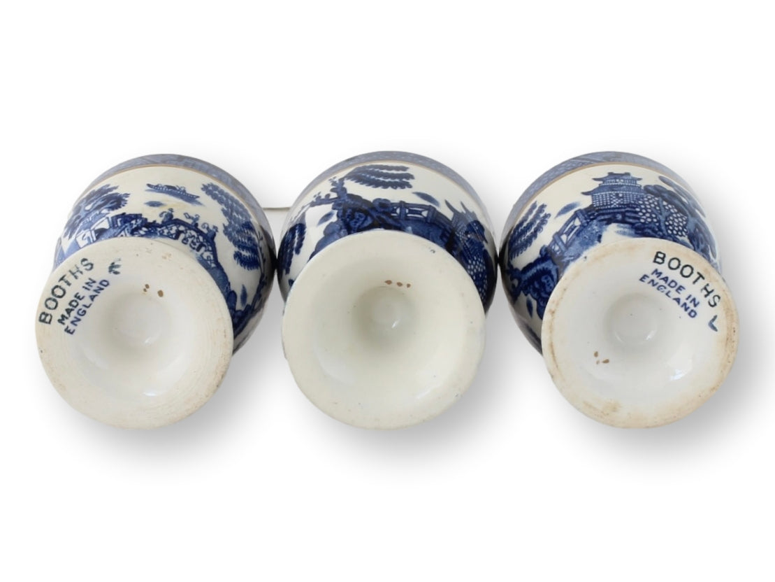 English Willow Pattern Egg Cups, S/3
