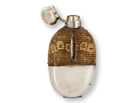 Antique English Snake Skin Wrapped Hip Flask