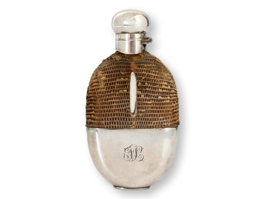 Antique English Snake Skin Wrapped Hip Flask
