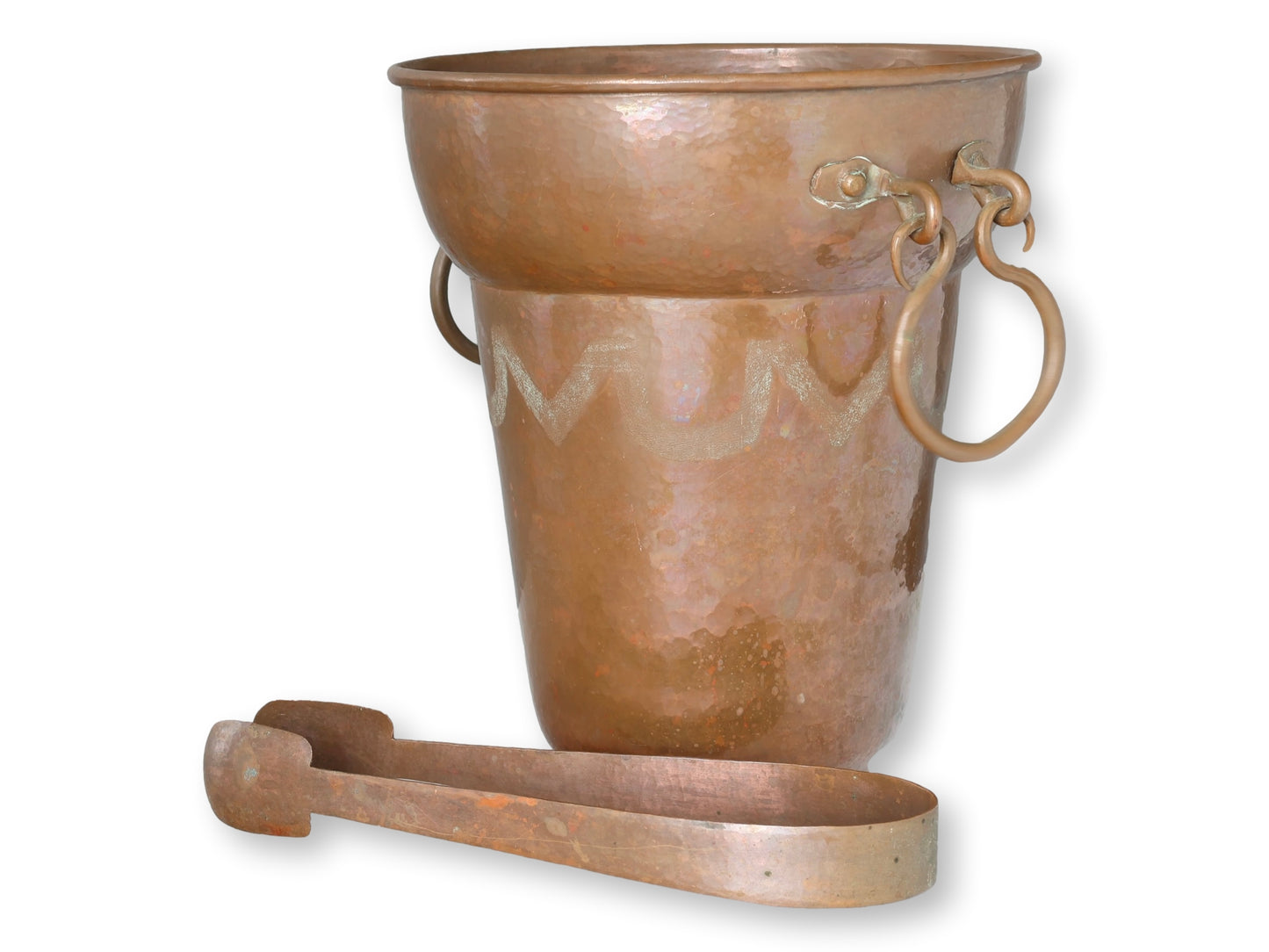Vintage Hammered Copper Ice Bucket w/Tongs