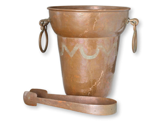 Vintage Hammered Copper Ice Bucket w/Tongs