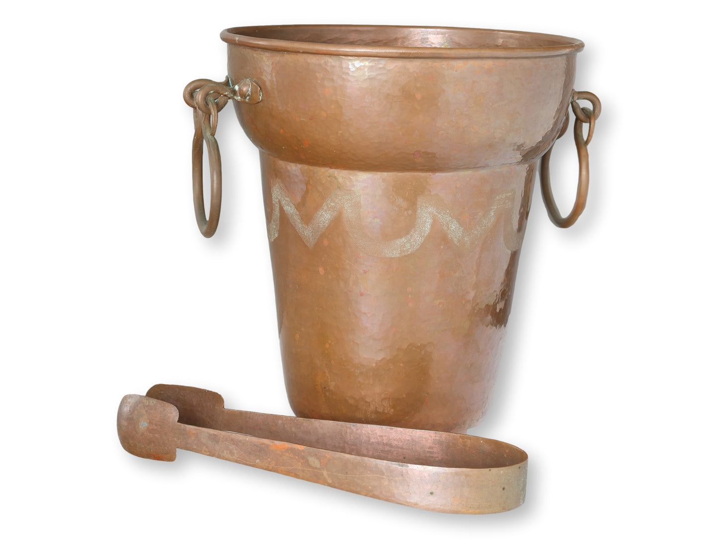 Vintage Hammered Copper Ice Bucket w/Tongs