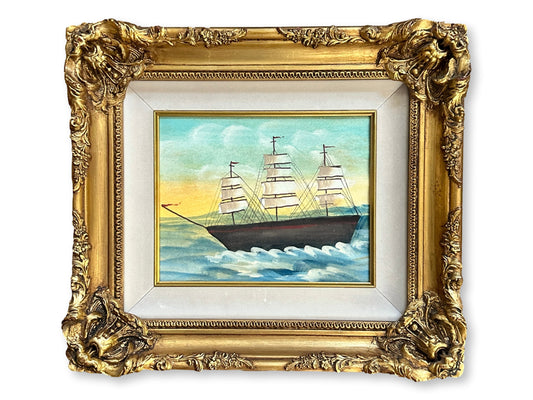Vintage Folk Art Clipper Ship Watercolor