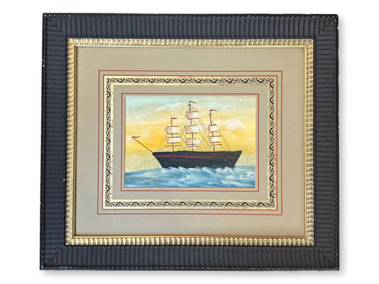 Vintage Folk Art Clipper Ship Watercolor