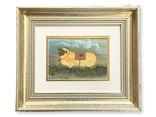 Vintage Folk Art Sheep w/ Heart Blanket