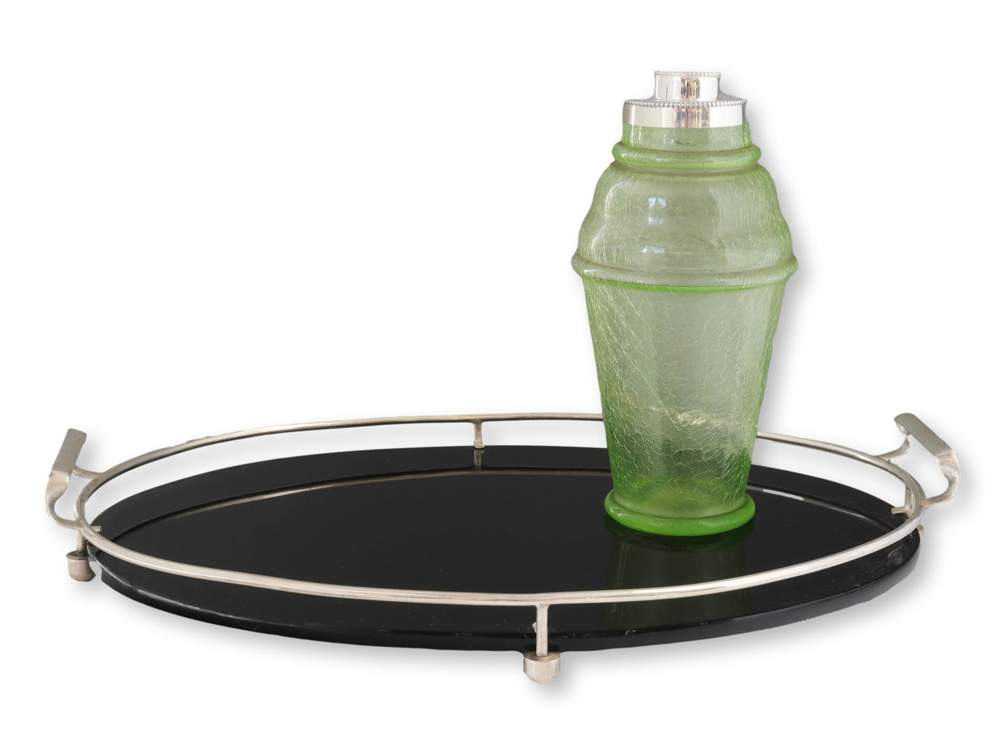 1930s Art Deco Silver-Plate  Glass Tray