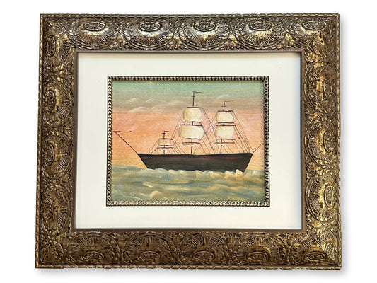 Vintage Folk Art Clipper Ship Watercolor