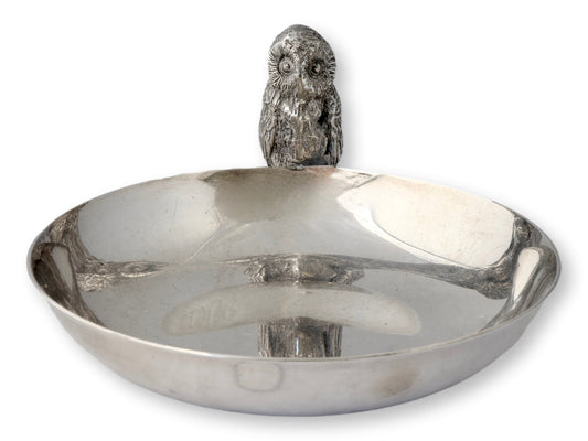 Vintage English Silver-Plate Owl Trinket / Coin Dish