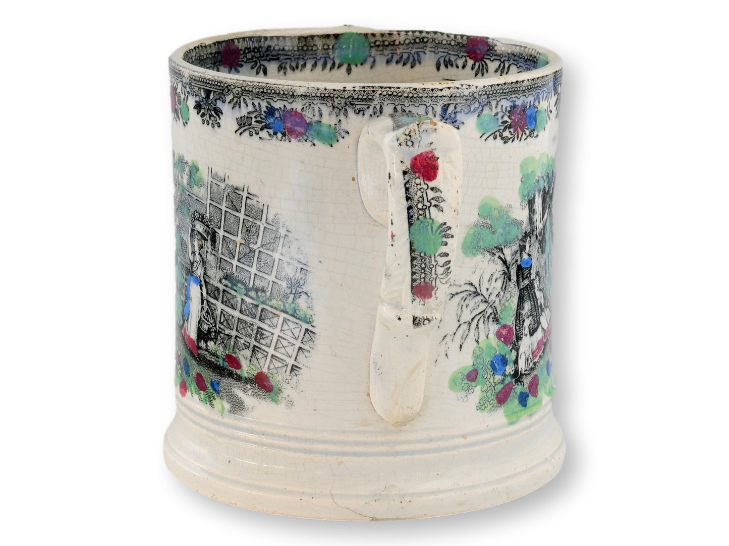 1840s English Staffordshire Transferware Frog Mug