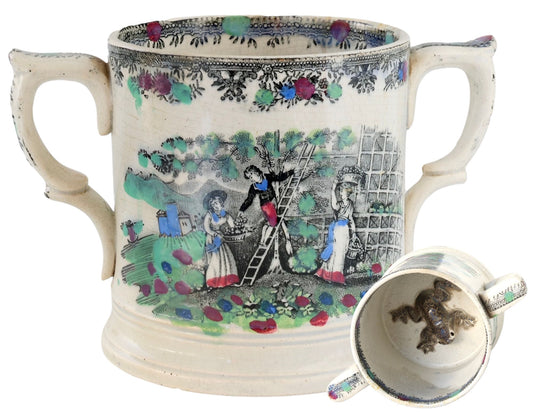 1840s English Staffordshire Transferware Frog Mug