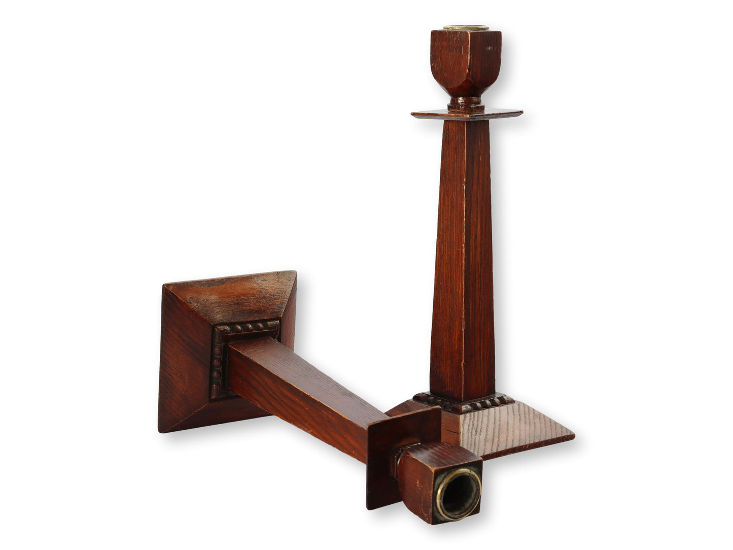 Early 1900s Arts & Crafts English Oak Candlesticks