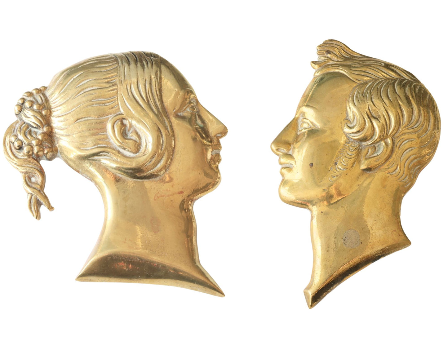 Antique Queen Victoria & Prince Albert English Brass Wall Plaques