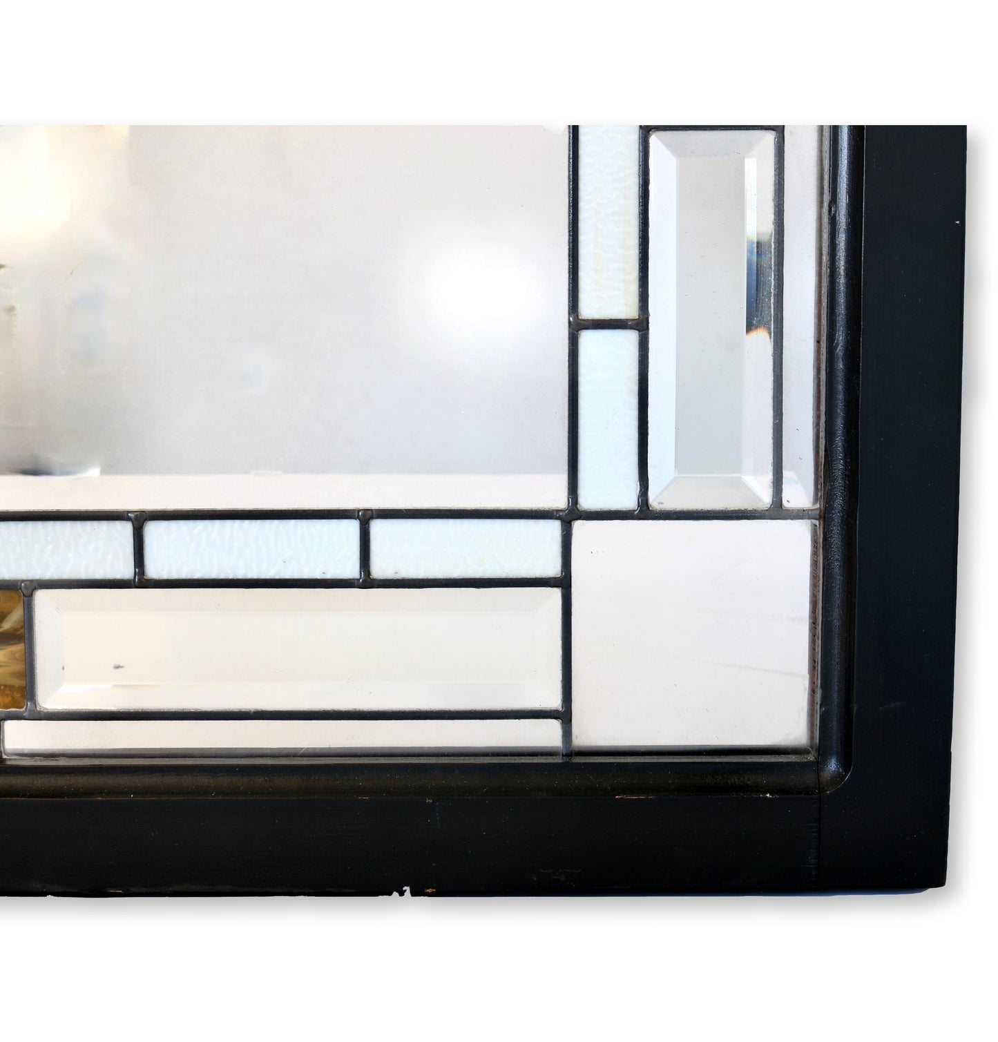 1970s Framed Stained Glass Beveled Mirror