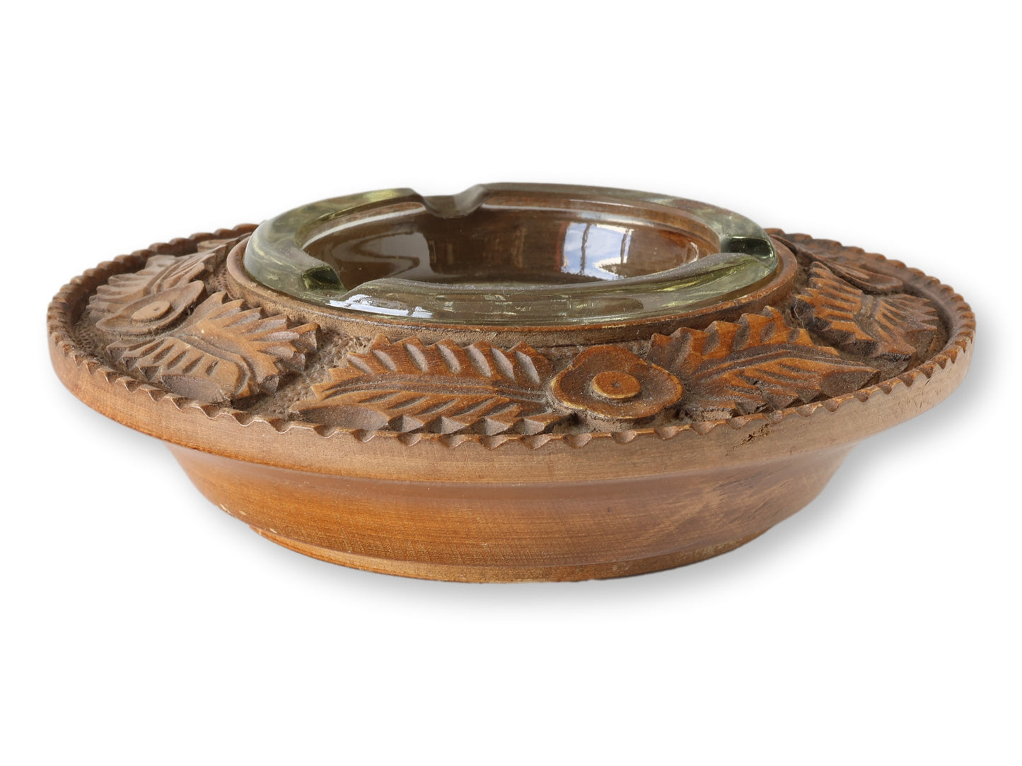 Antique Arts & Crafts English Carved Wood Ashtray