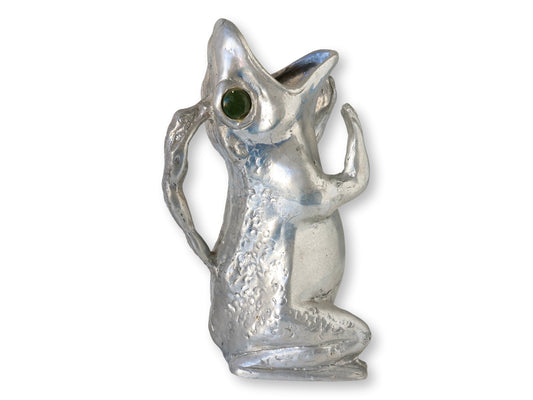 1970s Arthur Court Figural Frog Pitcher w/ Green Glass Eyes