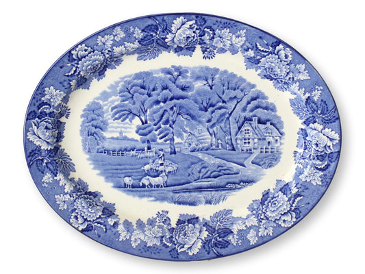 English Blue & White Woodland Pattern Platter Set