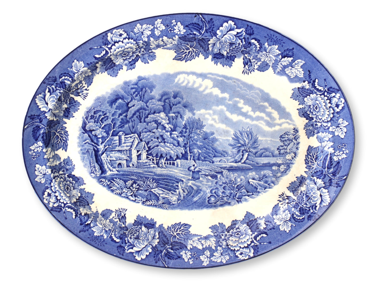 English Blue & White Woodland Pattern Platter Set