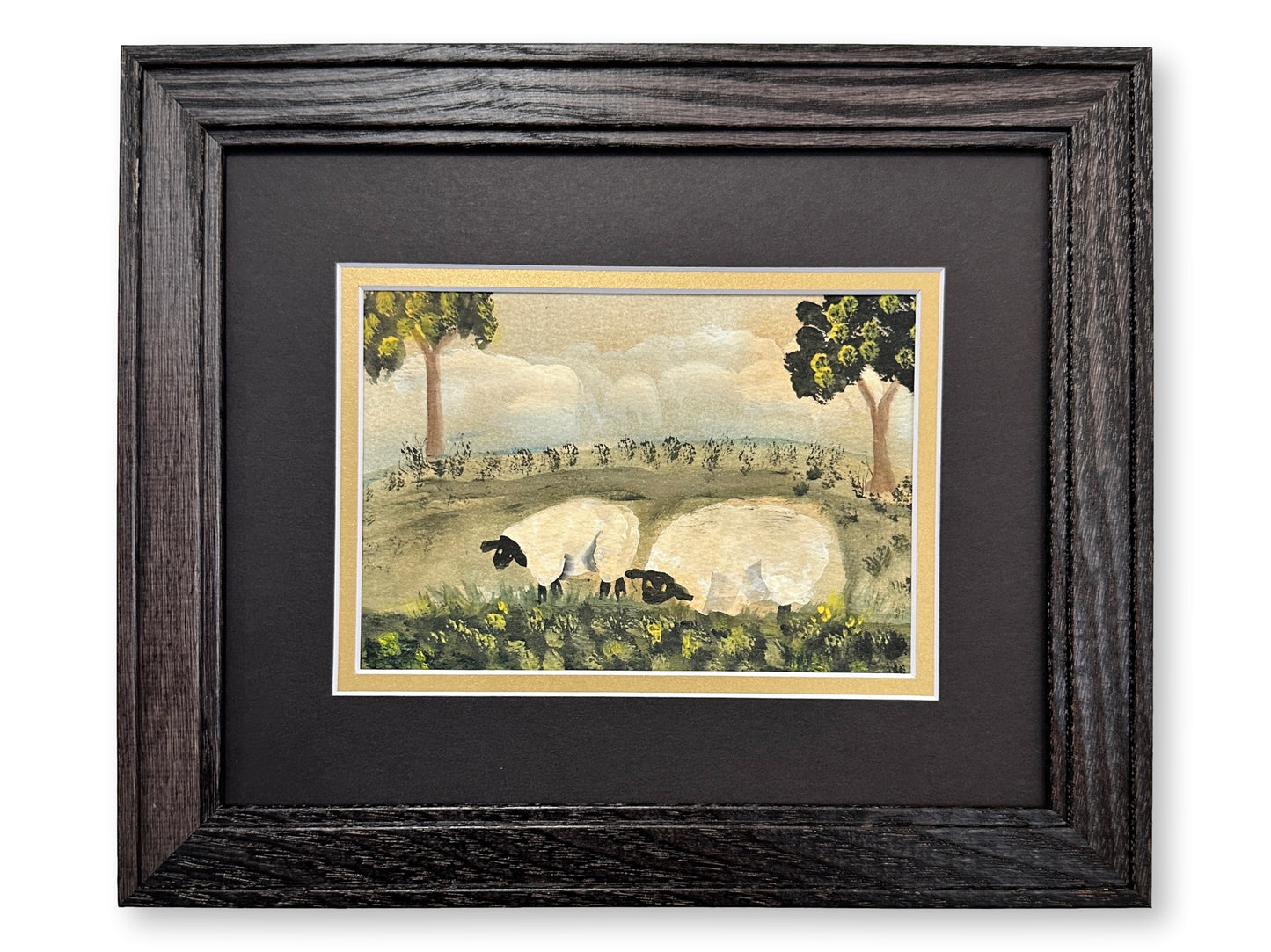 Folk Art Watercolor of Two Sheep