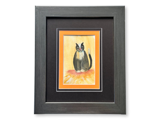 Vintage Folk Art Cat Watercolor