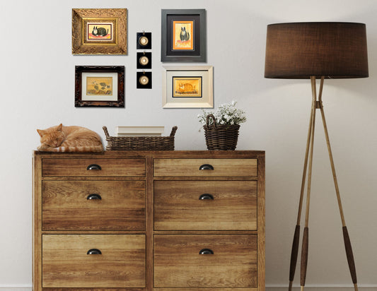 Vintage Folk Art Watercolor of a Cat