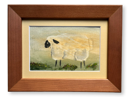Vintage Folk Art Watercolor of a Sheep