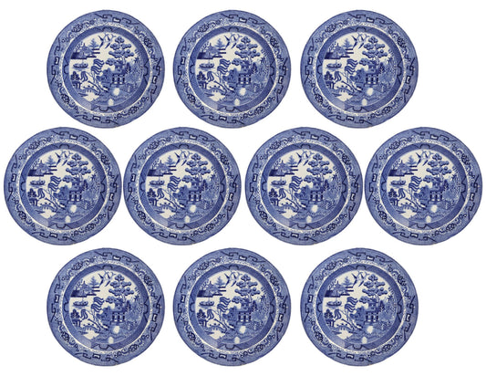 C. 1850s Staffordshire Willow Pattern 8.75" Plates, Set of 10