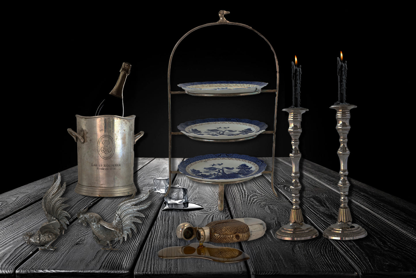 Antique 12" English Silver-Plate Candlesticks