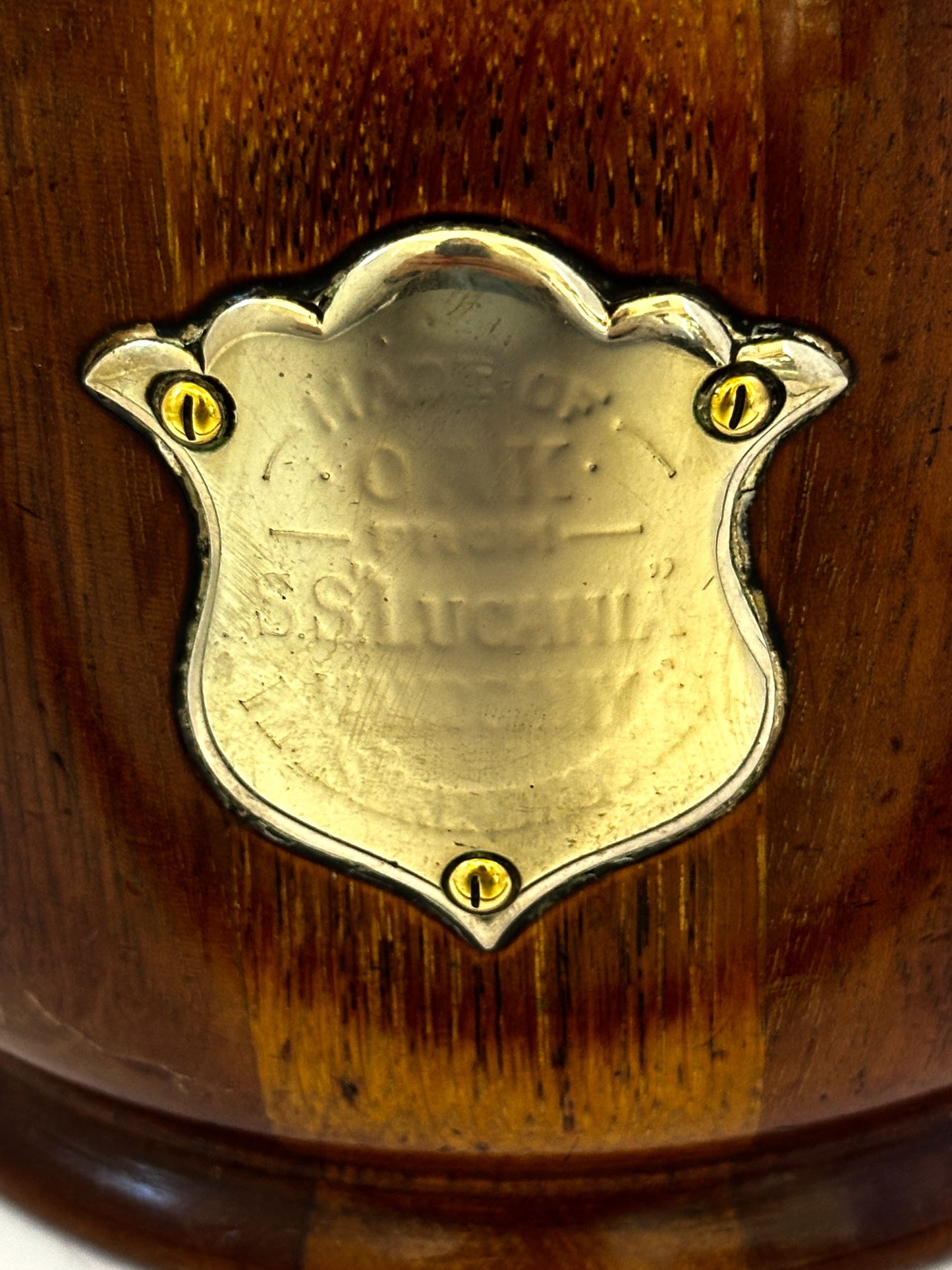 English Art Deco Ice Bucket Made of SS Luciana Salvaged Wood