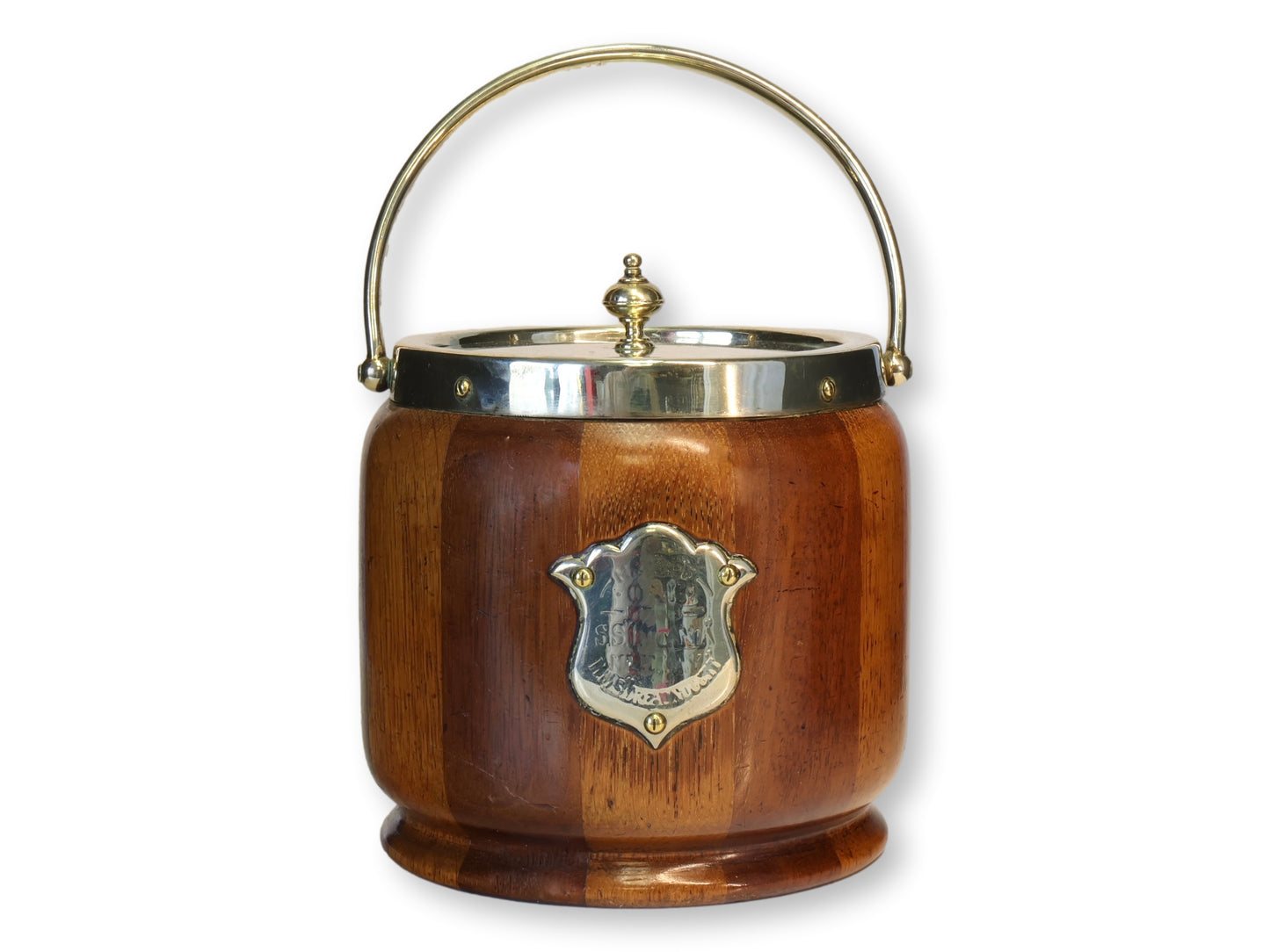 English Art Deco Ice Bucket Made of SS Luciana Salvaged Wood