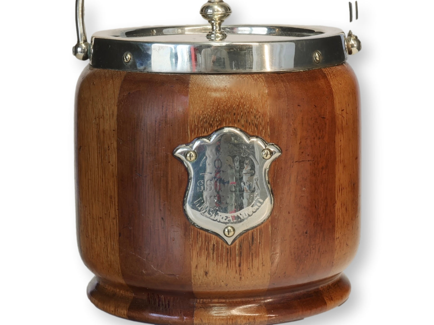 English Art Deco Ice Bucket Made of SS Luciana Salvaged Wood