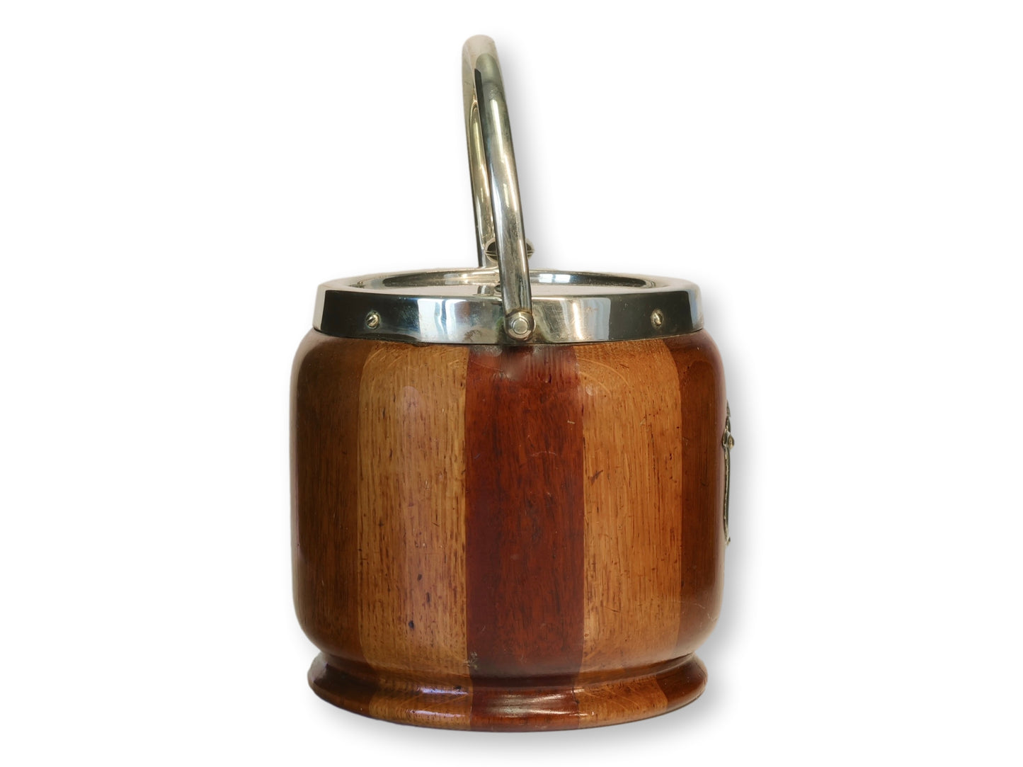 English Art Deco Ice Bucket Made of SS Luciana Salvaged Wood