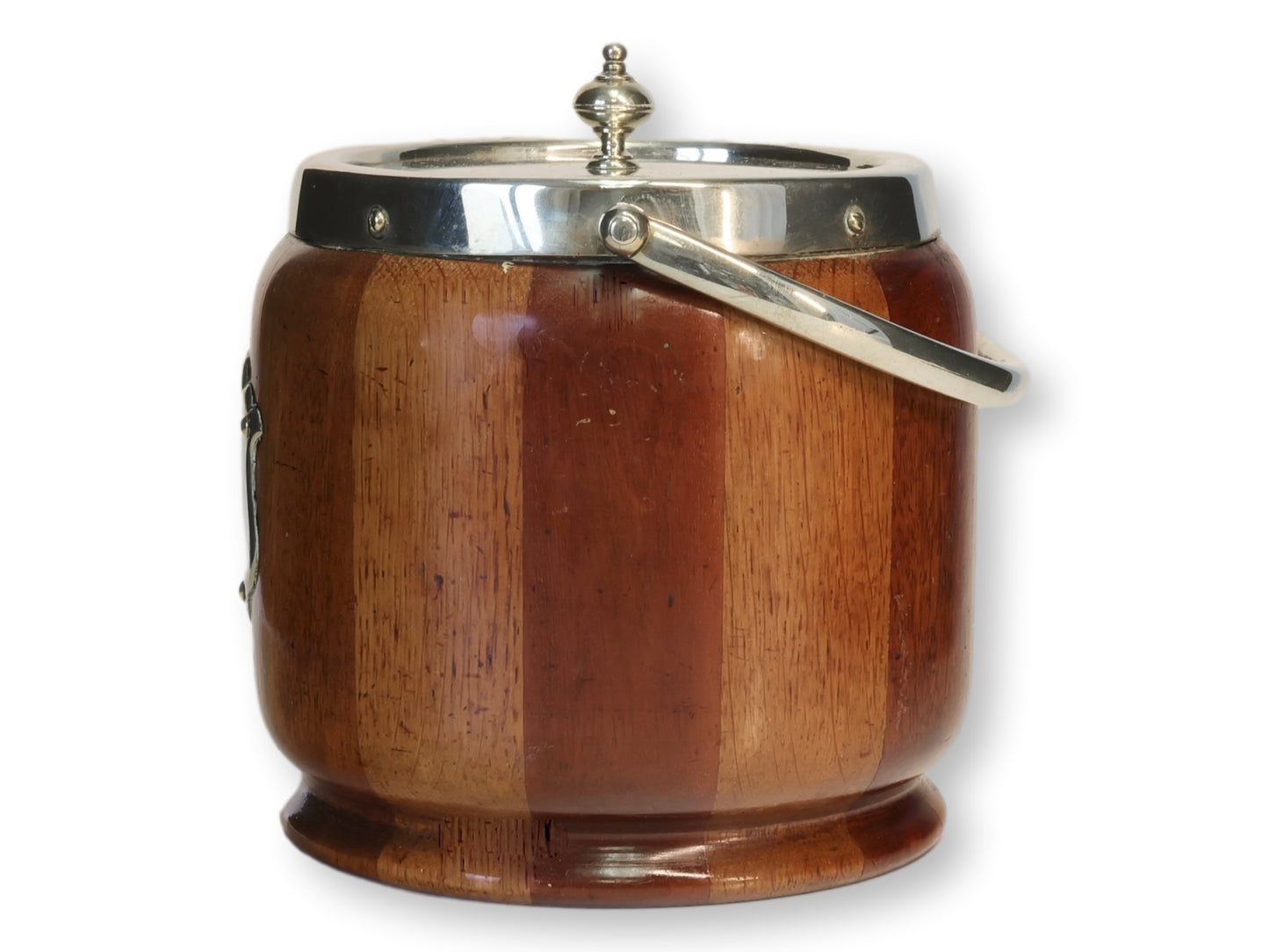 English Art Deco Ice Bucket Made of SS Luciana Salvaged Wood