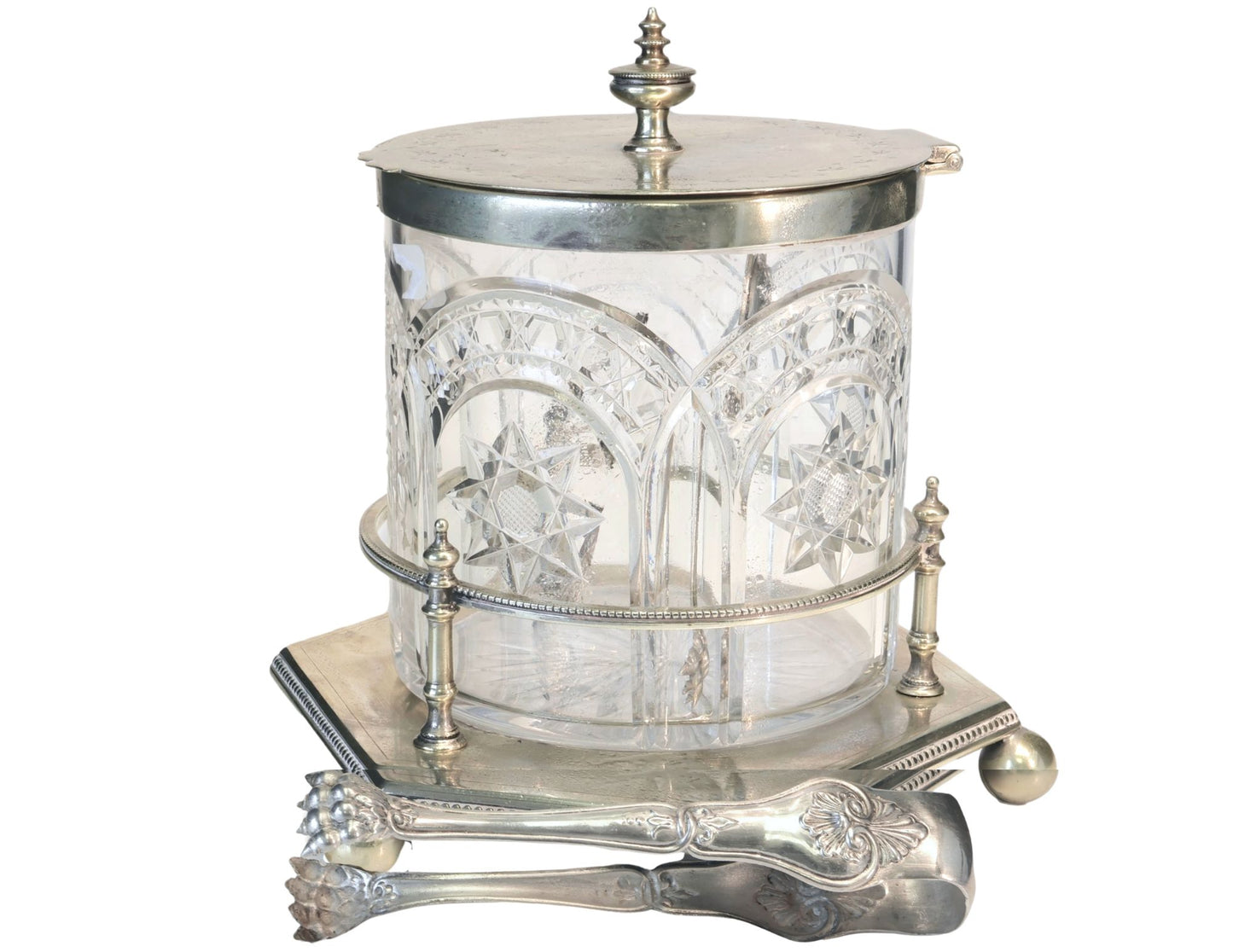 1920s English Crystal Ice Bucket w/ Tongs