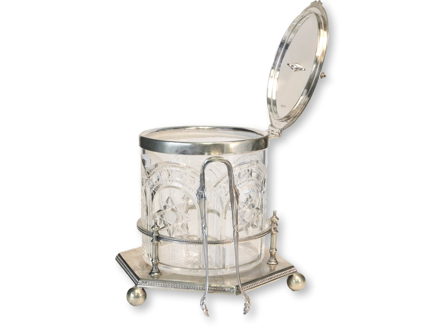 1920s English Crystal Ice Bucket w/ Tongs