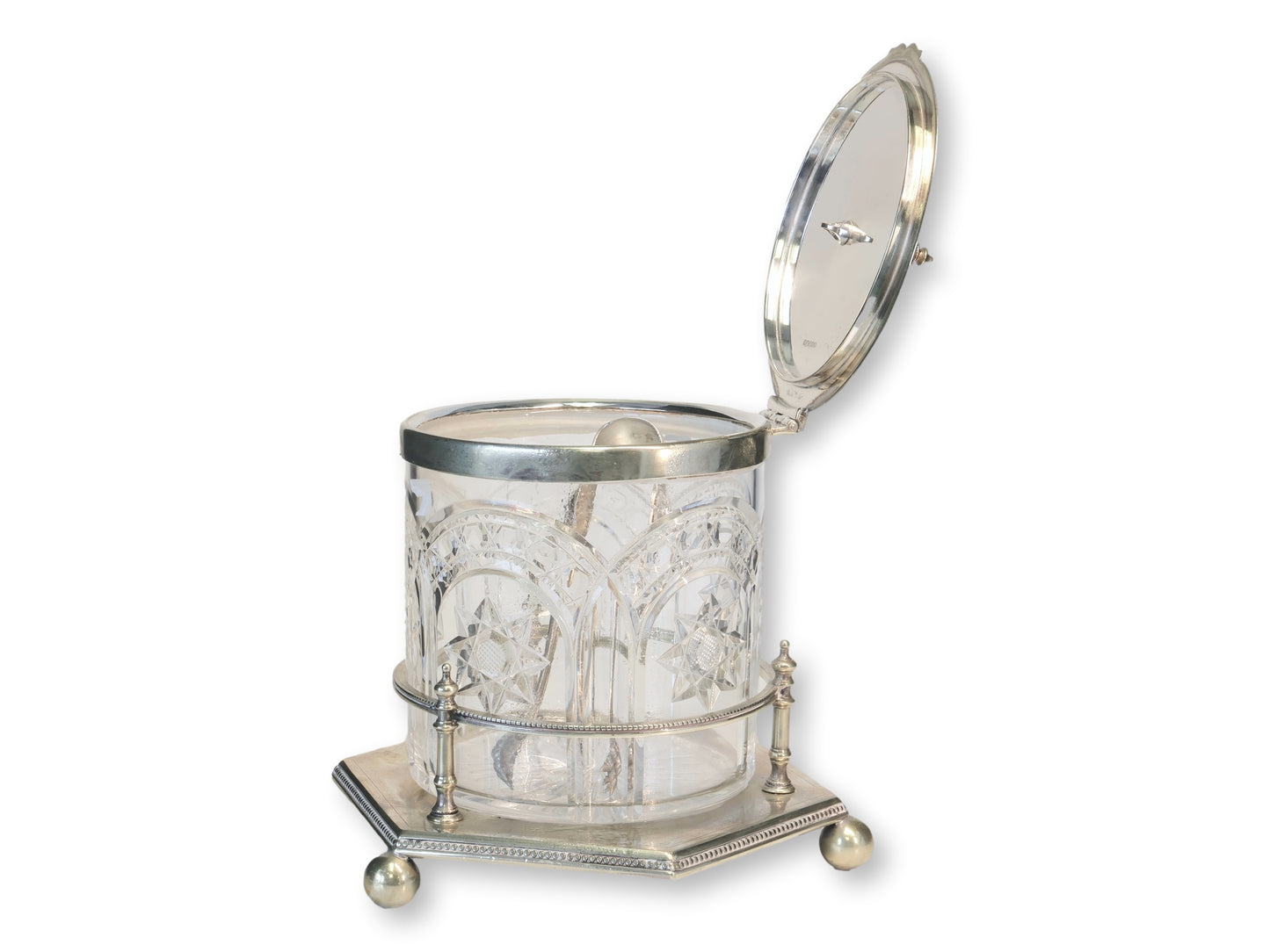 1920s English Crystal Ice Bucket w/ Tongs