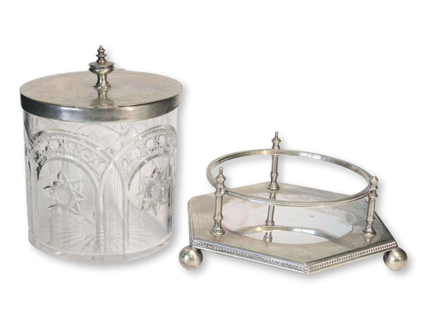 1920s English Crystal Ice Bucket w/ Tongs