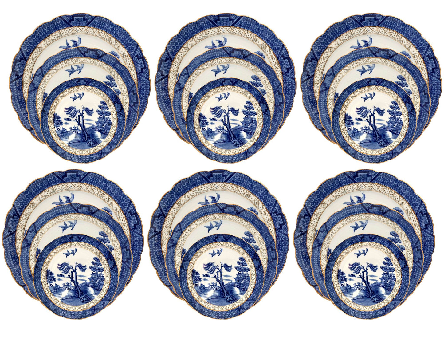 Vintage English Willow Dinnerware, Service for 6