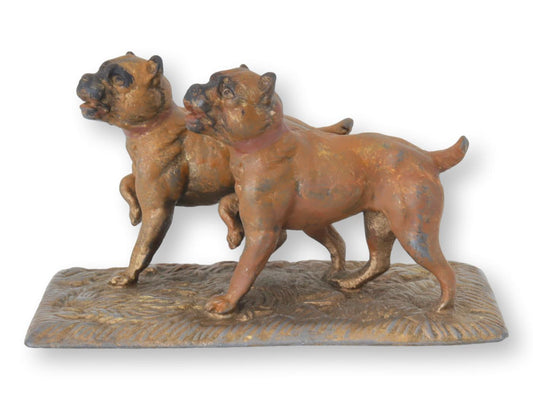 Antique French Painted Heavy Metal Bulldogs