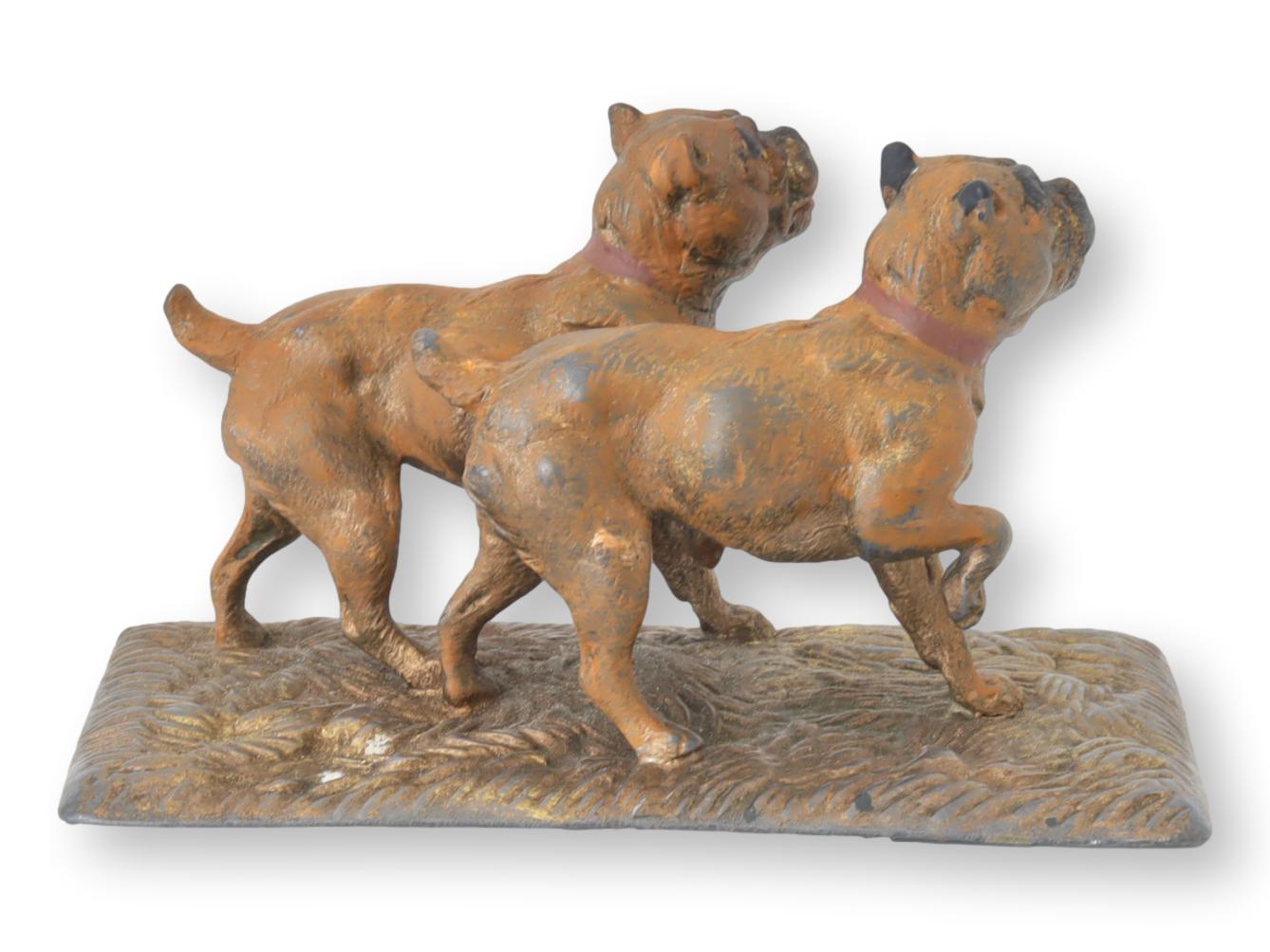 Antique French Painted Heavy Metal Bulldogs