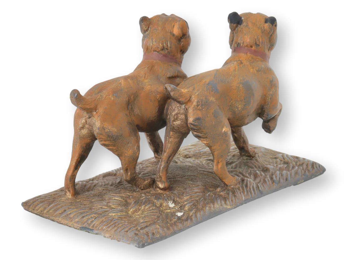 Antique French Painted Heavy Metal Bulldogs