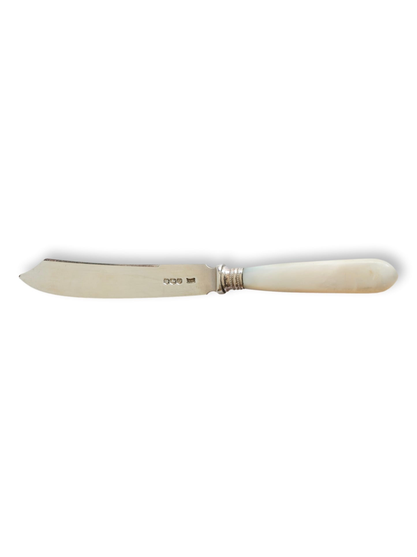D. 1946 Mother-of-Pearl Handled English Sterling Knives, Walker & Hall