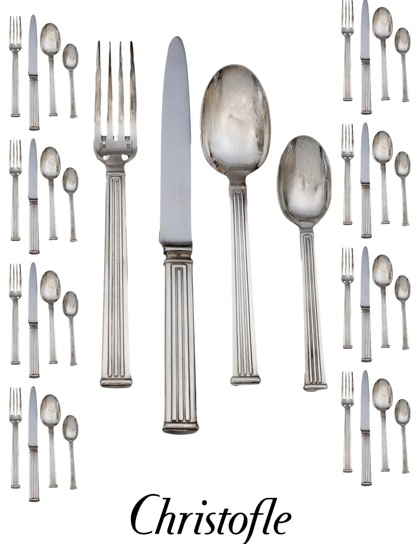 Vintage Christofle Triade Pattern Flatware, Service for 8