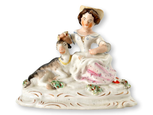 Antique Staffordshire Girl w/Goat